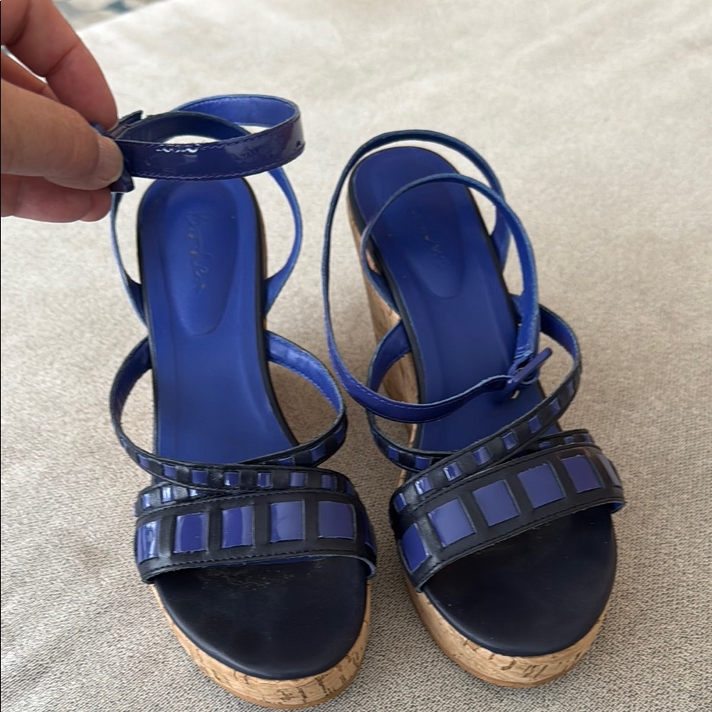 Boden Blue Strappy Wedge Sandals